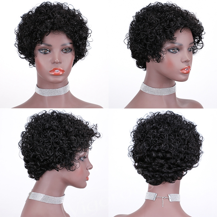 Short bob afro curly wholesale inch pixie cut wave black cheap glueless brazilian real human hair wigs black women