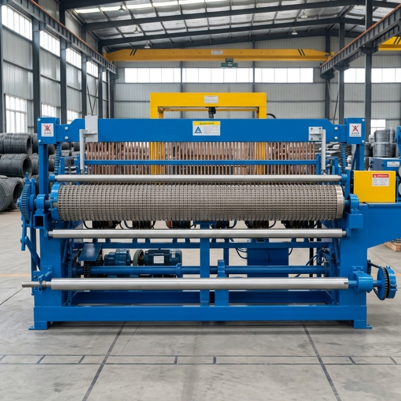Linea di produzione di saldatura della fabbrica ANJIA Group Hebei ANJIA Group automated wire mesh welding production line at Hebei factory with quality inspection in progress