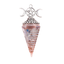 Clear Crystal Chip Stone Resin Silver Moon Hexagonal Cone Pendant & Pendulum