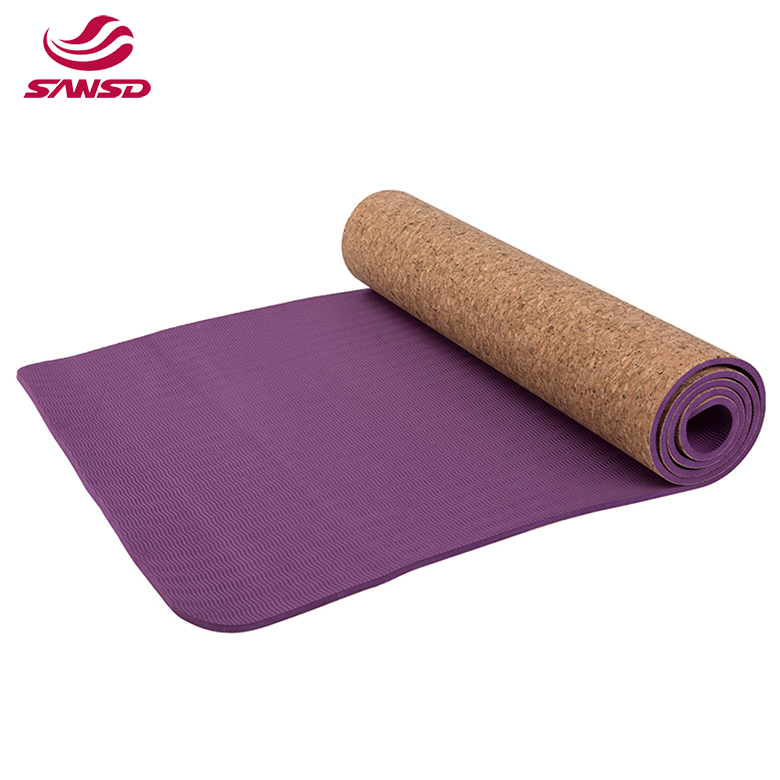 9mm OEM custom non slip eco friendly tpe rubber cork yoga mat with double layer