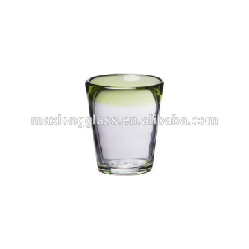 Rustic tumbler glass with green rim, 240ml.