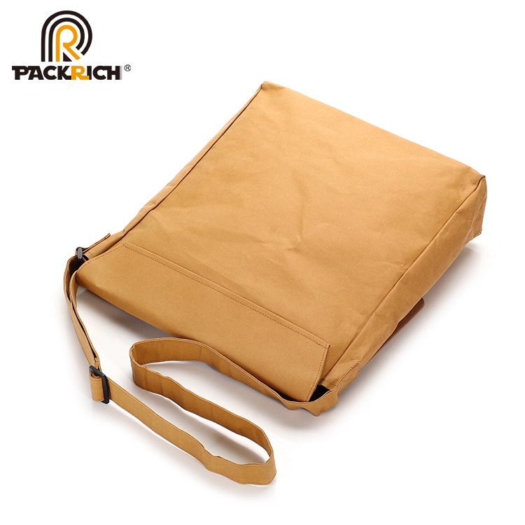 custom washable kraft paper messenger single shoulder long strip bag for man