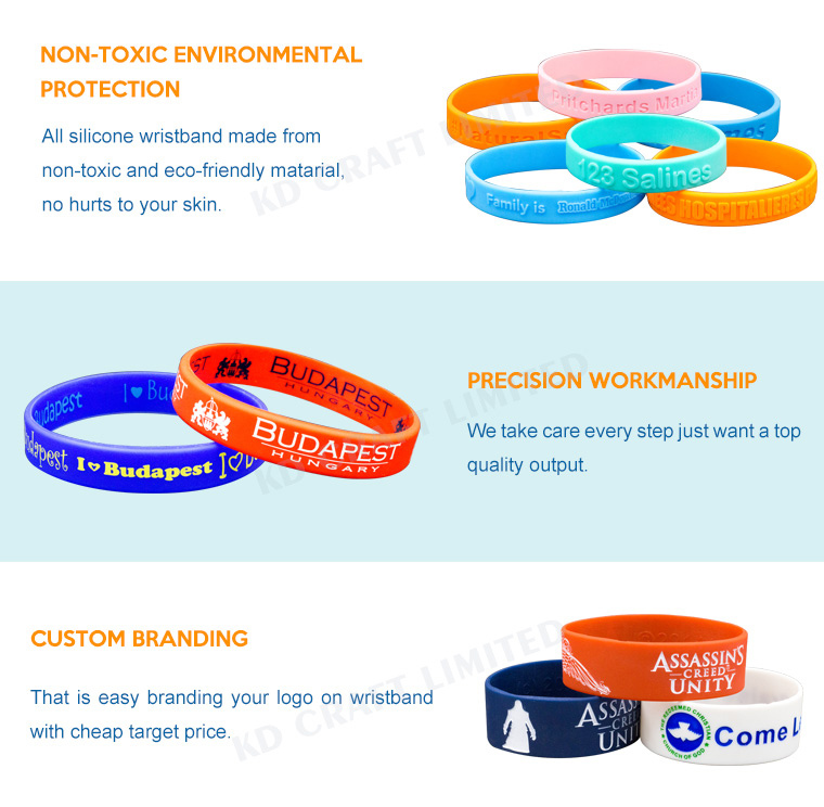 Made in china custom silicone rubber souvenir wristband bracelet with holes for children