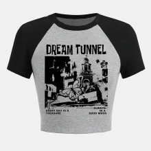 Custom DTG Printing Raglan Sleeves Crop Tshirts for Girls Contrast Crop Top Tees