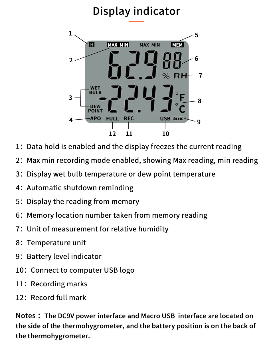 HK-J8A102 Multi-Functions RS485 thermometer hygrometer handheld temperature and relative humidity meter