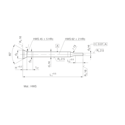 HWS Material Stufenstanzen mit konischem Kopf