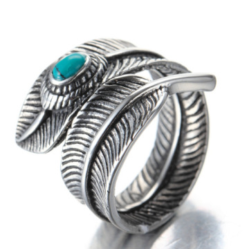 Retro fashion silver feather ring