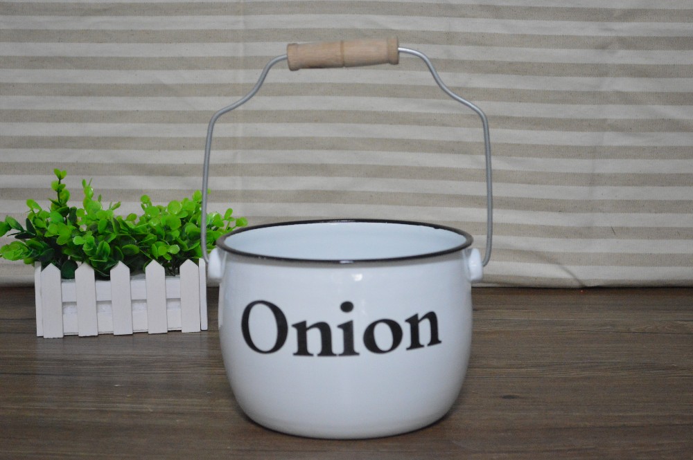 Enamel Coating Storage Pot Set Potato Pot Onion Pot with Pail