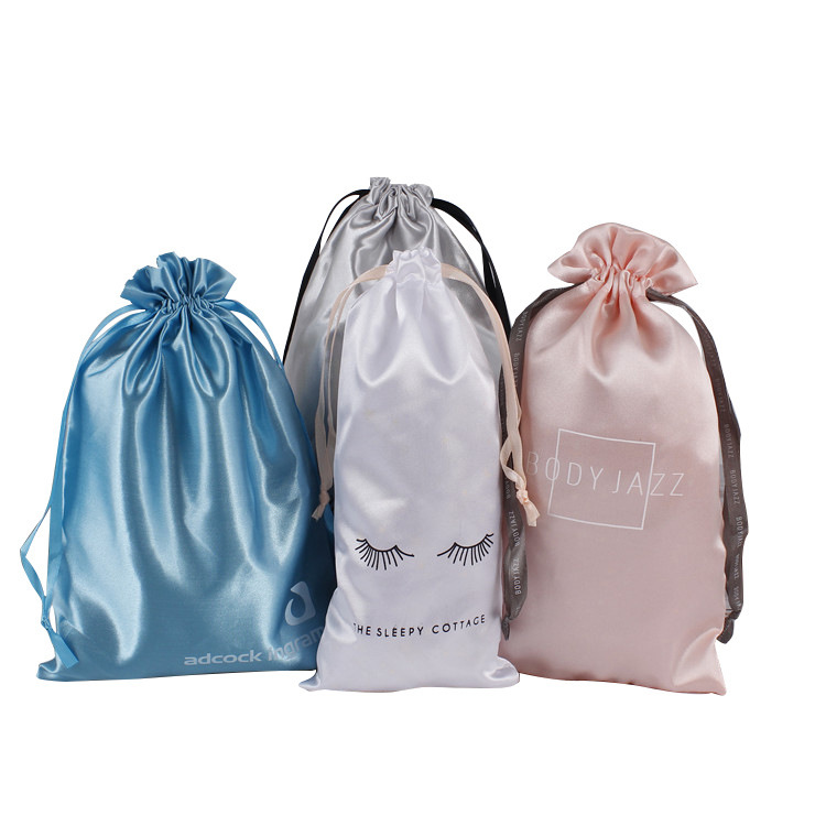 Low MOQ Private Label Virgin Hair Packaging Custom Silky Satin Bags Drawstring Bags With Logo for Hair Bundles And Wigs