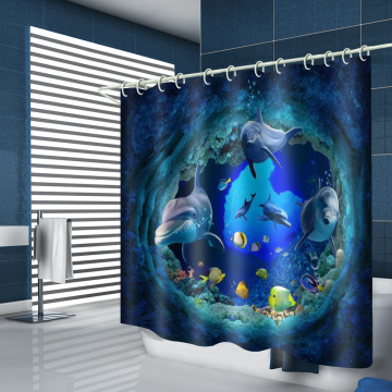 Dolphin Fish Waterproof Shower Curtain Undersea Animal Bathroom Decor