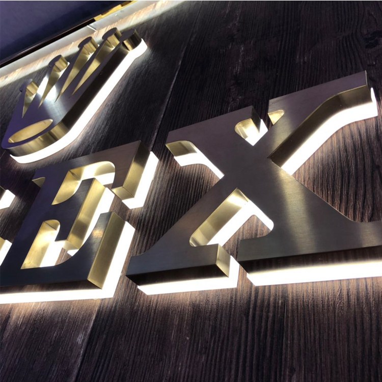 High quality 3d blush stainless steel led logo sign backlit letter advertising outdoor sign led lighting design letter