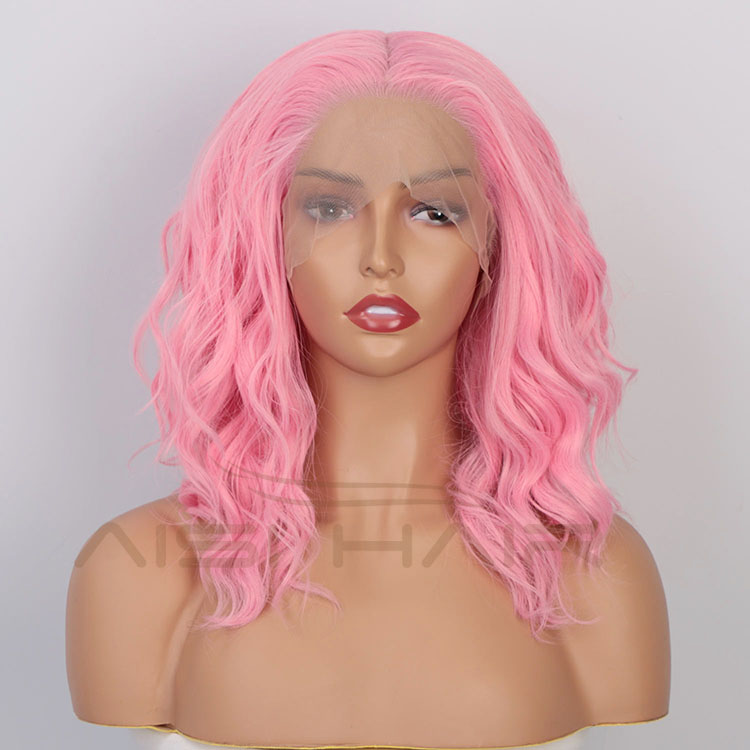 Aisi Hair Wholesale Medium Long Body Wavy Pink Wig Long Wavy Swiss Lace Wig Synthetic Lace Frontal Hair Wigs For Black Women