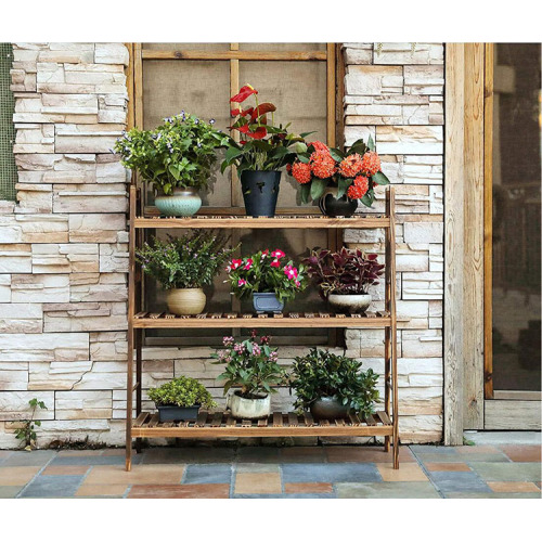 Folding Flower Rack With 3tiers Shelf Wooden Rack