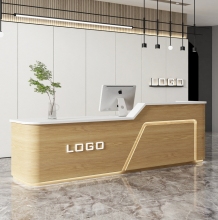 I shape club cashier Solid Wood Beauty Salon Office Restaurant Front Bar Counter Reception Desk with led light