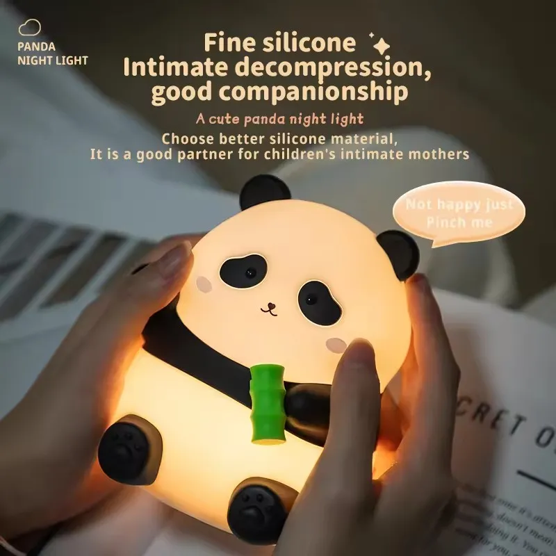 Panda Night Light, Silicone Light for Sleeping, Timed Tapping Light