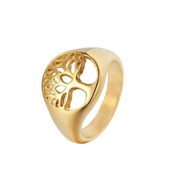 Fashion Titanium Eternity Ring Hollow Out Tree Shape Gold Plated for Men