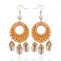 Boucles d&#39;oreilles pour femmes tissés à la main paille ovale ou cercle Shell Drop Dangle boucles d&#39;oreilles bohème boucles d&#39;oreilles légères géométriques Statem