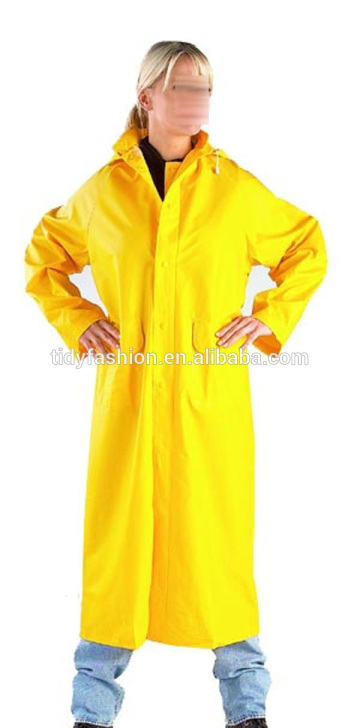 Yellow Long PVC Waterproof Ladies Slicker Raincoat