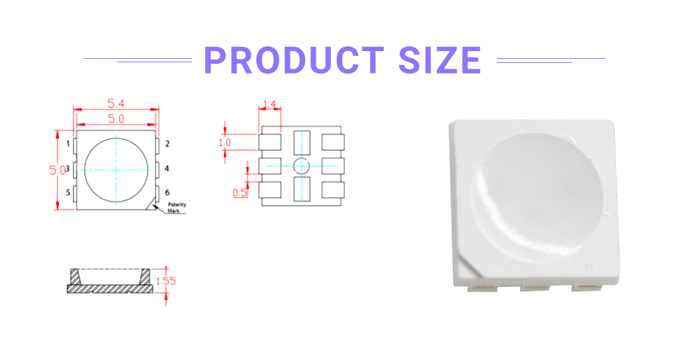 The product size of 5050 SMD