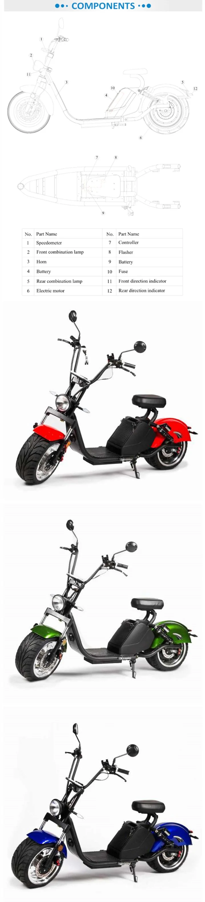 All'ingrosso Best Acquisto 2020 Nuovo moto CEE Pneumatico grasso 1500W / 3000W CityCoco Adulto Chopper Scooter Elettrico