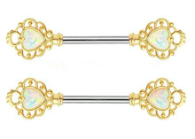 White Opal Filigree swirl Heart Barbell Ring