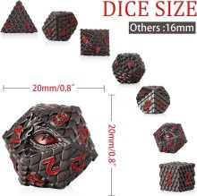 Dragon Scale Solid Metallic Polyhedral Dice Set of 7, Solid Metal Dragon Eye DND Dice Set