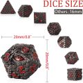 Dragon Scale Solid Metallic Polyhedral Dice Set of 7, Solid Metal Dragon Eye DND Dice Set