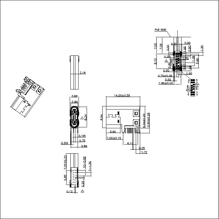 U3.1FR04-SLXXX Ttype C 3.1 Female Seat 14pin 90°