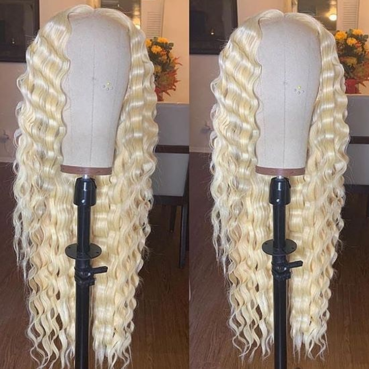 Russian Blonde 613 Colour Deep Wave 100% Virgin Hair Weave with Frontal Closure, Raw 613 Human Hair Deep Wave Bundles