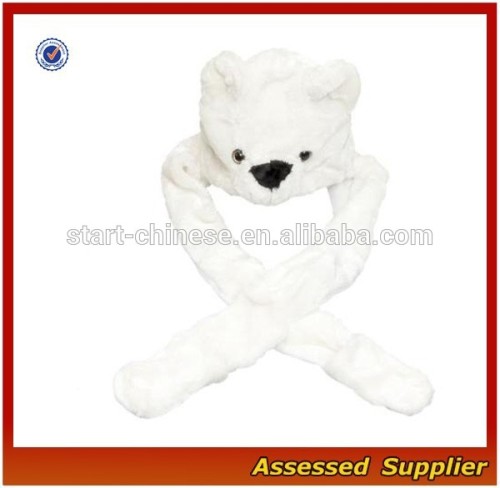 XJ01189/White long plush bear hat / winter white cute plush bear headwear