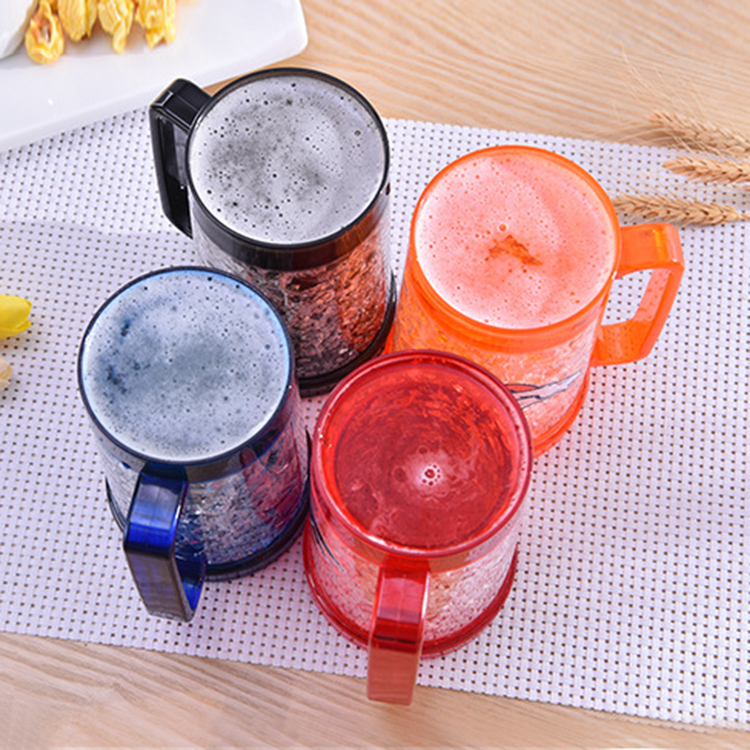 Durable Double Walled Freezer Beer Mugs, Double-Wall Insulation Glass Gel Frosty Mug, BPA-Free Plastic Mugs Frozen Beer Glasses