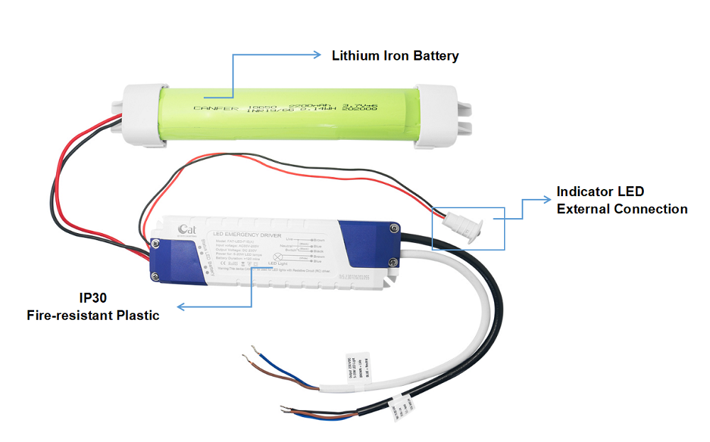 Alimentation de la lumière d'urgence à 100% de sortie