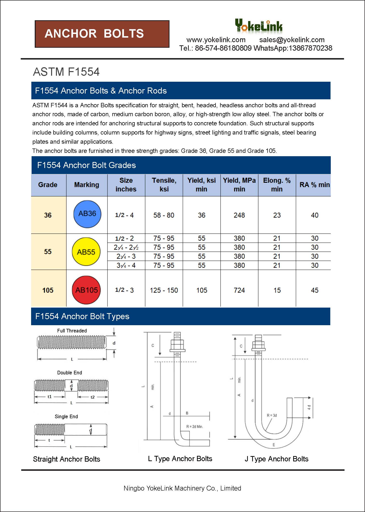 Yokelink-ASTM F1554 Anchor Bolt