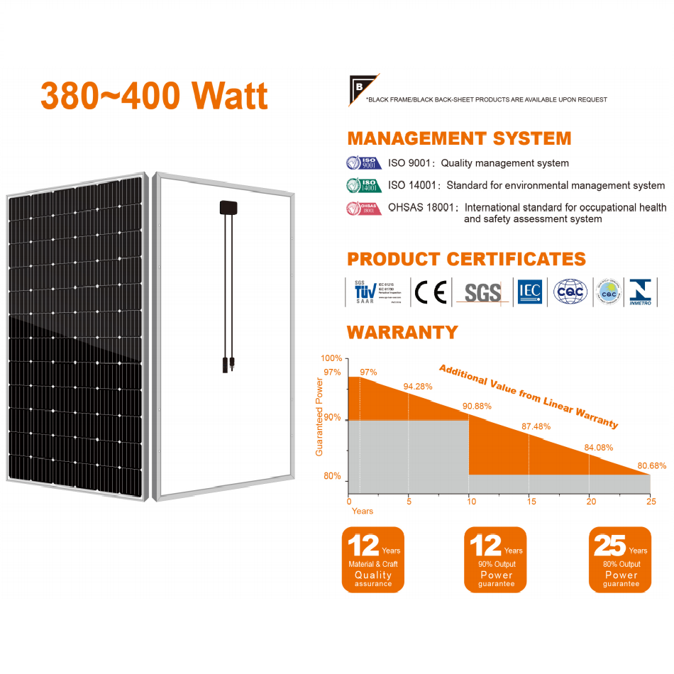 Panel solar mono de bajo precio 72 celdas 390w