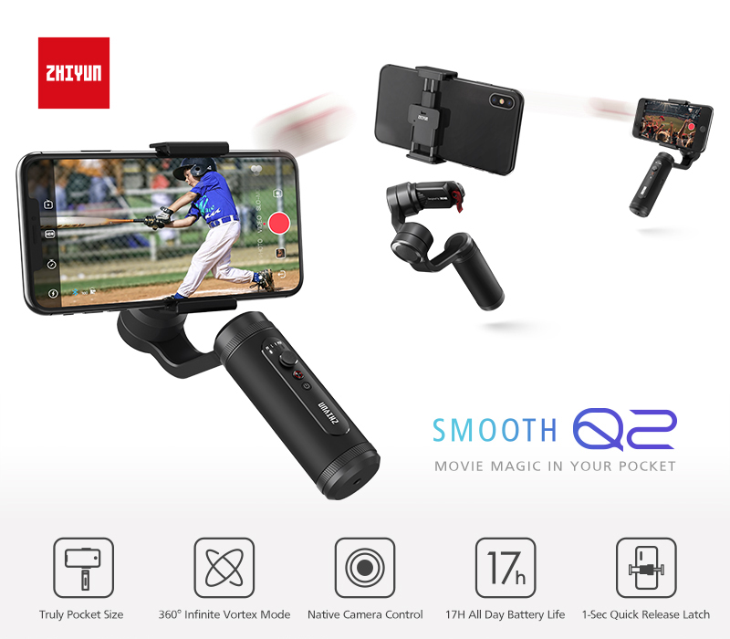 Fast shipping Zhiyun Smooth Q2 Handheld mini pocket palm size Smartphone Gimbal Stabilizer
