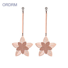 Womens Large Rose Gold Leaf Dangle Earrings