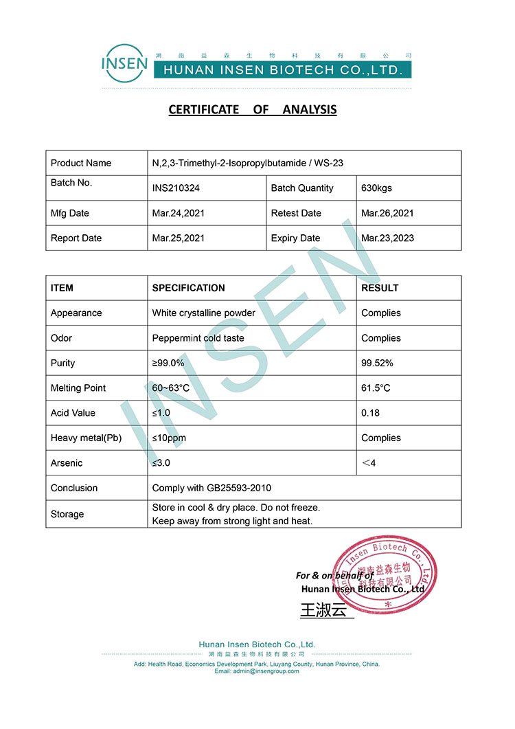 Most Hot Sell WS-23 Powder Cooling Agent WS 23