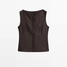 Women's linen blended round neck suit vest