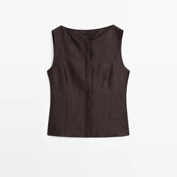 Women's linen blended round neck suit vest