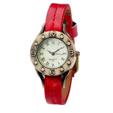 Interchangeable Women's Round Dial Analog Display Stylish Wristwatch with Adjustable Strap, Red