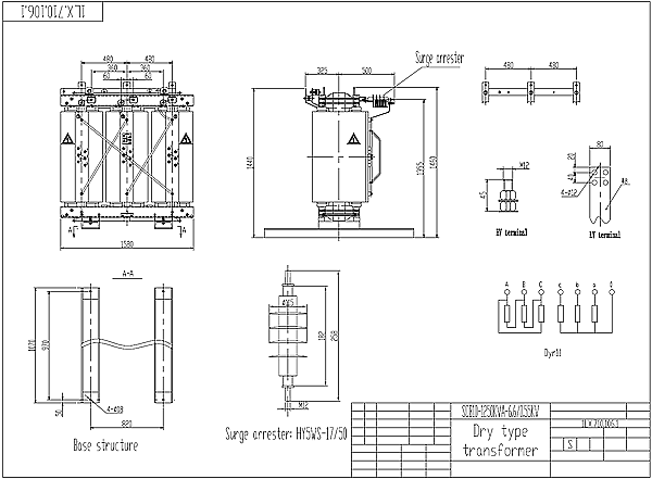 1250kva dry type transformer drawing