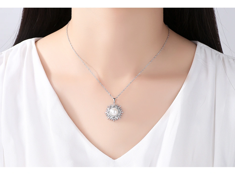 Snowflake Shape 925 Stainless Silver Freshwater Pearl Pendant Necklaces