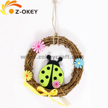 With ladybug felt crafts rattan wreath hanging decoration