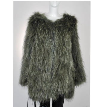 YR134 Denmark Design Raccoon Knit Fur Jacket/Long Length Real Fur Coat Jacket