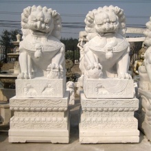 China in stock large size white marble lion sculpture stone foo dog statue for sale