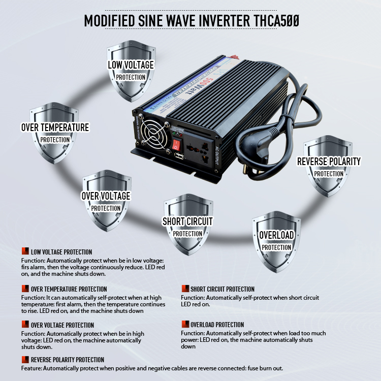 500w 12 volt to 220 volt solar power inverter with charger 220v car power inverter