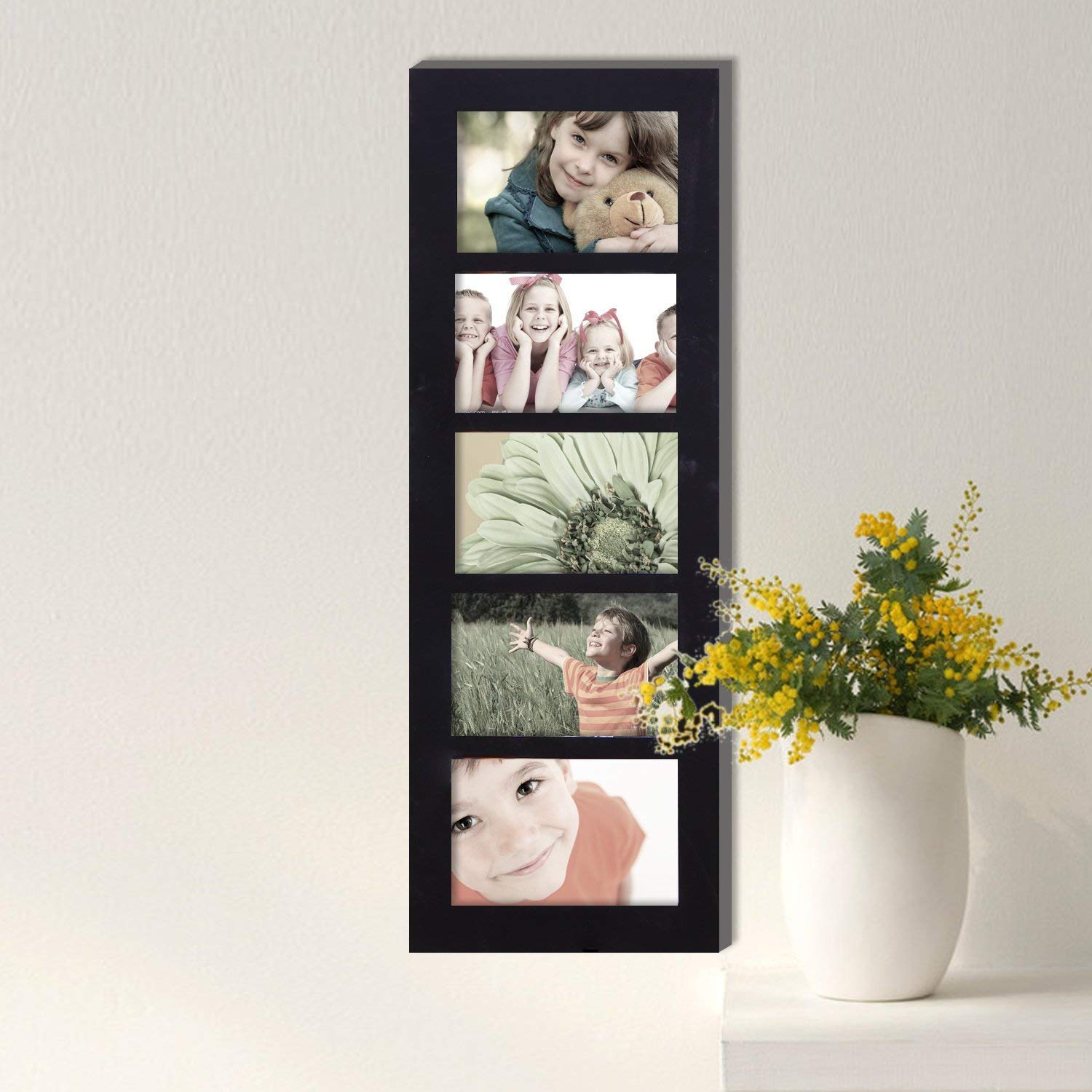 Decorative Wood Wall Hanging Picture Frame 4 by 6 Inch Black 5 Divided Opening for family and friends