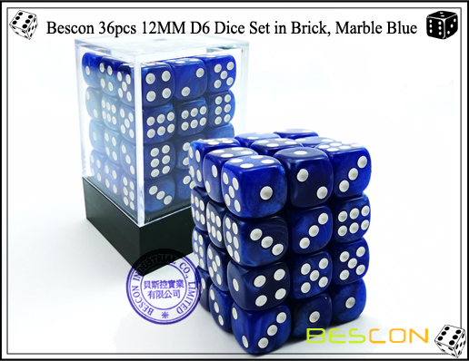 Bescon 36pcs 12MM D6 dados establecidos en ladrillo, mármol azul-1 Bescon 36pcs 12MM D6 Dice Set in Brick, Marble Blue-1