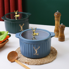 Cute Deer Design Ceramic Casserole Dish with Glass Lid Cookware Set
