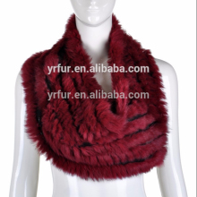 YR498 Genuine Women Wool and Rabbit Knitted Fur Neckwear Ring Scarf